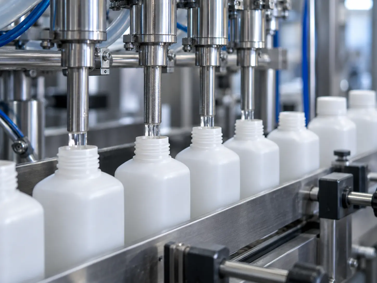Riempimento di flaconi sulla linea di produzione